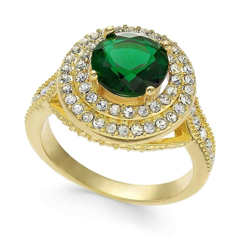 Charter Club Goldtone Green Pavé Halo Ring Size 9. New in Box.